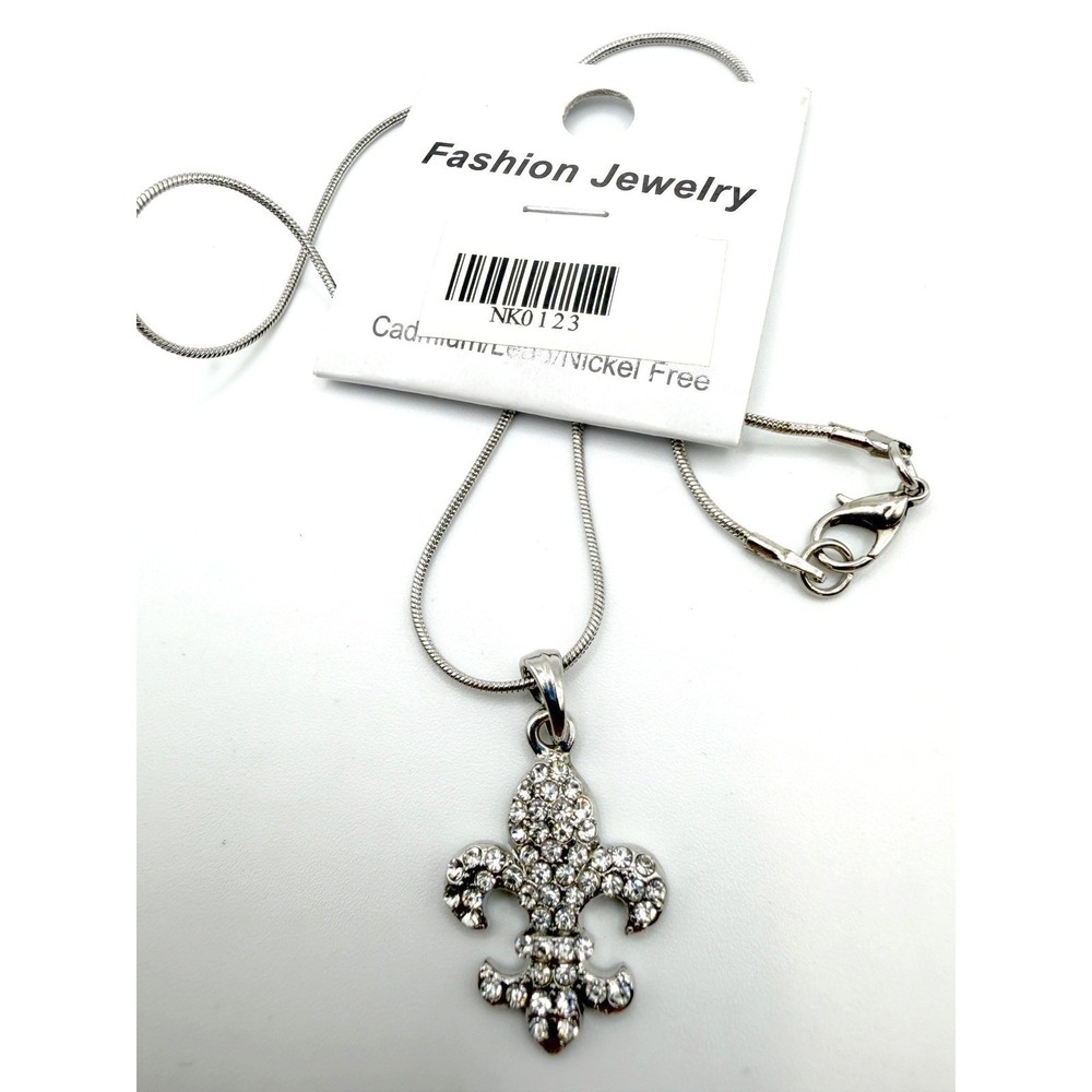 New Silver Fleur De Lis Pendant Necklace 16" Snake‎ Chain Gift ready